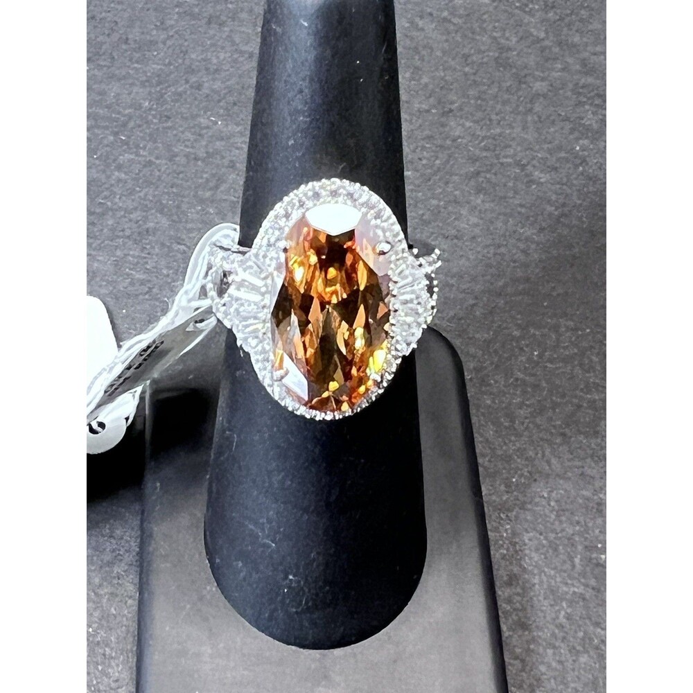 Bella Luce Champagne Simulated Diamond 13.00CT Oval Ring Rhodium Plated - Picture 2 of 14